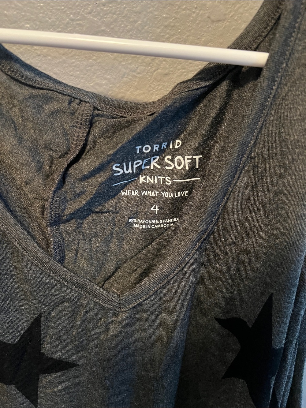 torrid Charcoal Gray Star V-Neck Super Soft Tank